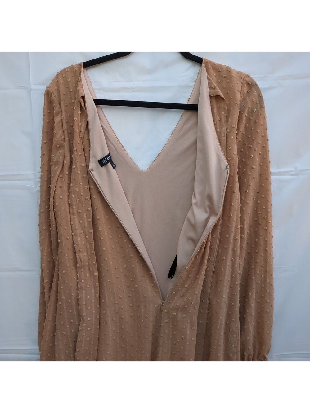 INC Shift Dress Beige V-Neck Long Sleeve Lined, Small, Oversized. - Picture 10 of 14